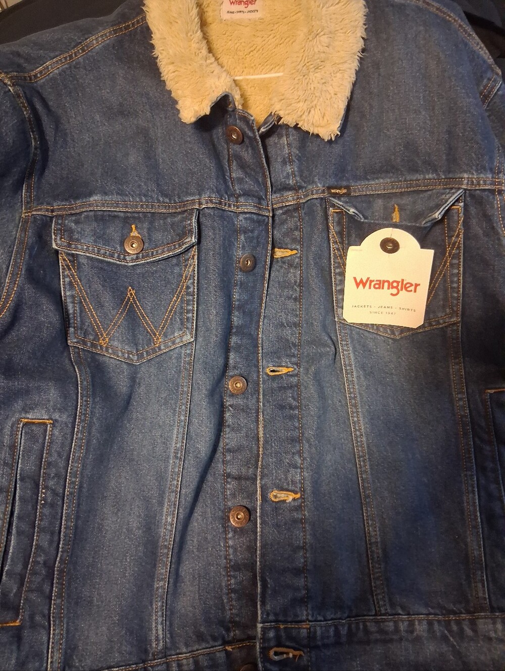 Wrangler Blue Denim Jacket with Cream Sherpa Collar Brand New Xxl